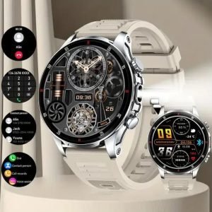 [2024 Smartwatch] LONZERUI 2024 Stylish Smartwatch | Full Touch Screen, Wireless Calls & Music Control, Monitor, Pedometer, Compatible with iOS & Android, Rose Golden Silicone Band